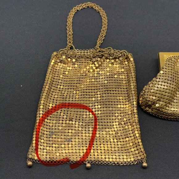 Vtg Whiting & Davis Gold Mesh Metal Change Key Purse Set Signed Made in USA NOTE - Picture 10 of 12